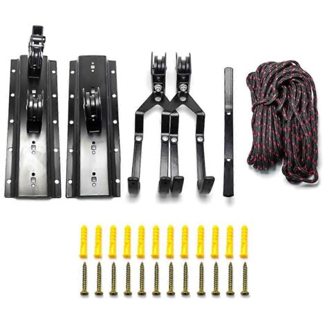 Garage Ceiling Bike Hoist System - Pulley Storage with Bike Hangers-Black-