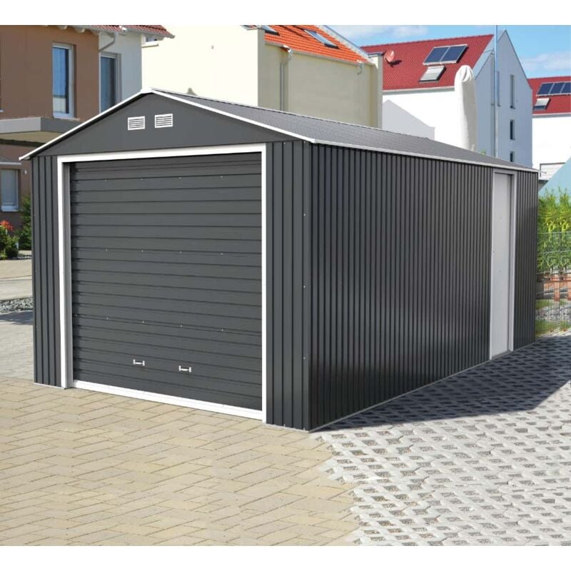 Duramax - Garage en acier 3,7x6m Gris, 33 mm Épaisseur de paroi 370 x 600 cm
