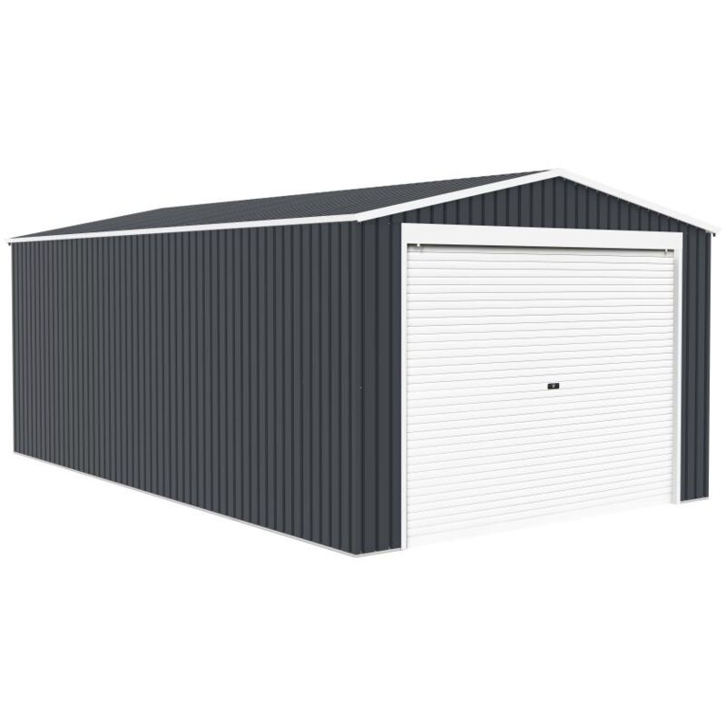 Vente-unique - Garage en acier galvanisé avec porte enroulante gris octou - 19,5 m²