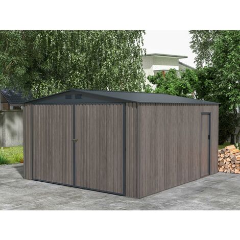 Garage en acier galvanisé effet bois gris 15,1 m² - NERON - Gris anthracite