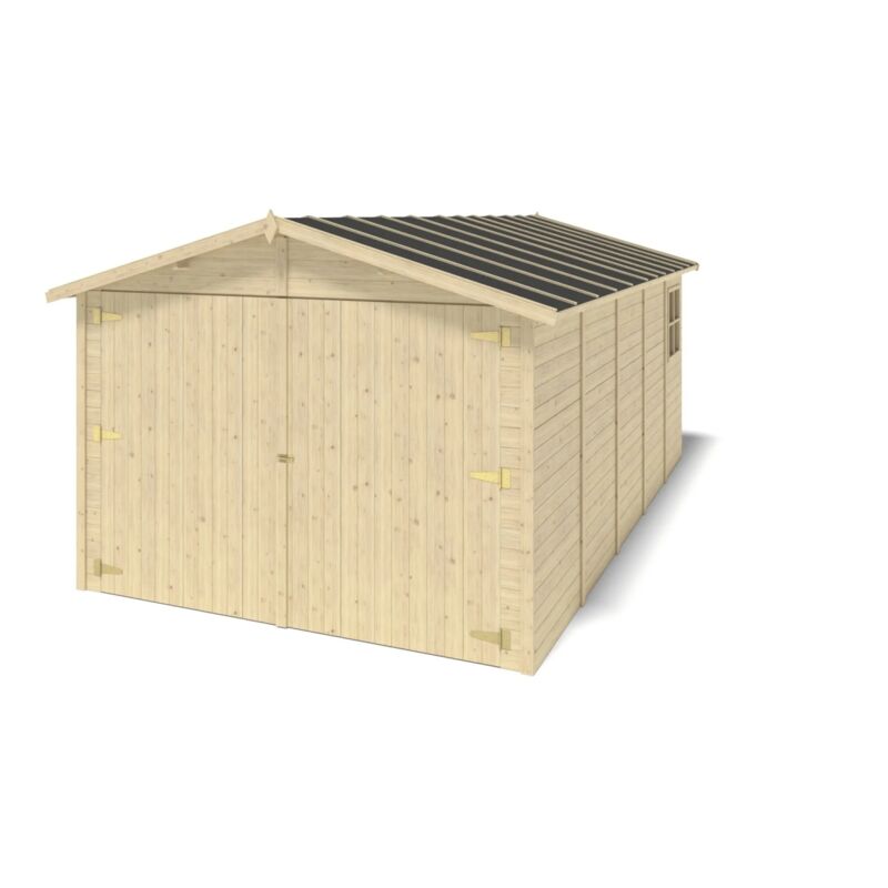 Garage en bois - 14,94m2 - 3,05x4,93m - Ep. 18mm - couleur: naturel