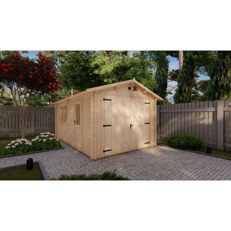 Alpholz - Garage en bois 320 x 520 cm - 1 place Marron Imprégné, 44 mm Épaisseur de paroi 350 550