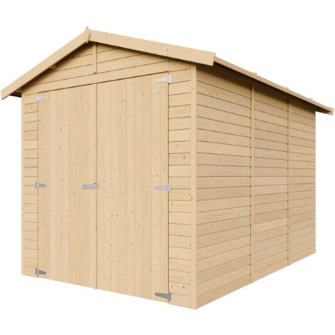 Timbela – Garage en bois naturel 6 m² – Dimensions H222x244x320 cm – Construction panneaux – Rangement vélos – M105