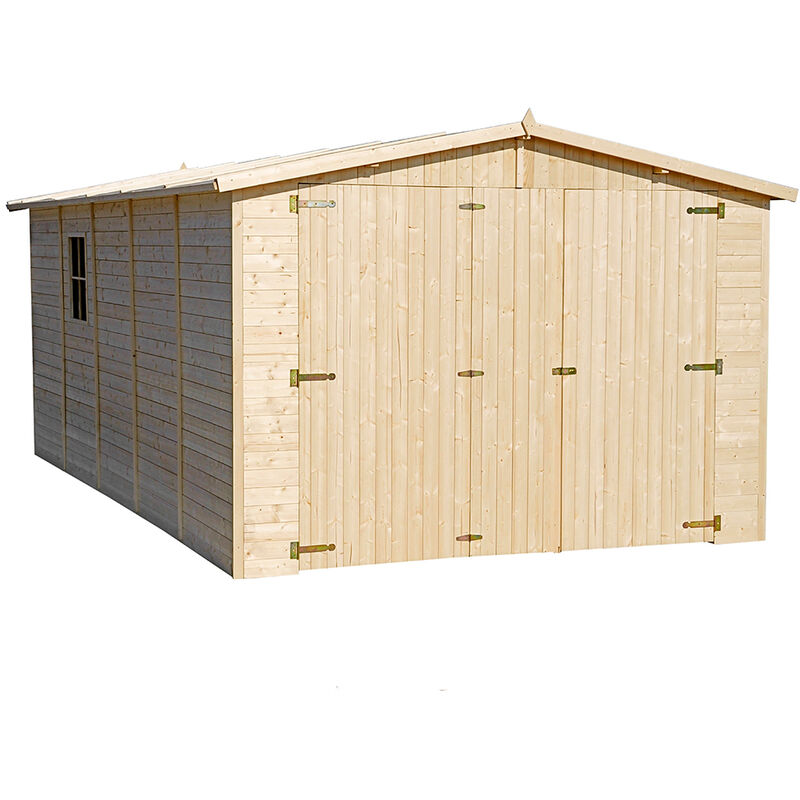Garage en bois 15 m² - extérieures H222 x 516 x 324 cm - Construction de panneaux en bois naturel Timbela M101