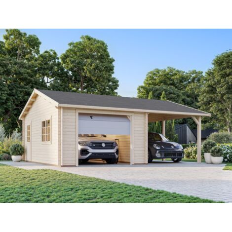 Garage en bois Roger 19,0+16,2 m2 porte sectionnelle Naturel
