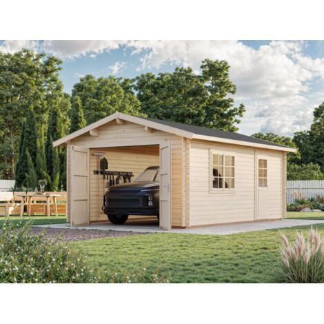 Garage en bois Roger 19,0 m2 porte bois Naturel