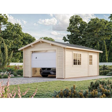Garage en bois Roger 19,0 m2 porte sectionnelle Naturel