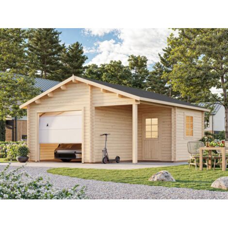 Garage en bois Roger 21,9+5,2 m2 porte sectionnelle Naturel