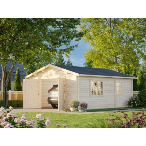 Garage en bois Roger 23,9 m2 porte bois Naturel