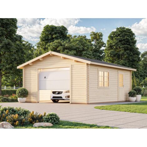 Garage en bois Roger 23,9 m2 porte sectionnelle Naturel