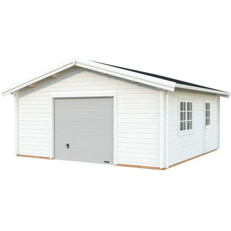 Garage en bois Roger 27,7 m2 porte sectionnelle Peint blanc