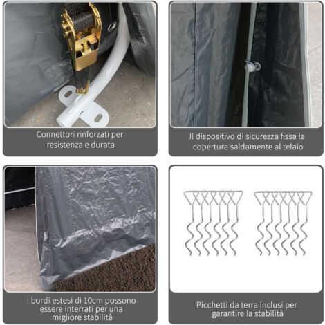 Garage esterno per moto 2,4x2 m, tenda garage per attrezzi con struttura in metallo e tessuto PE, per moto e biciclette, grigio scuro