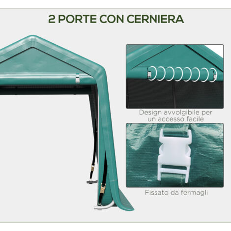 Garage esterno per moto 2,4x2 m, tenda garage porta attrezzi in metallo e tessuto PE, per moto e biciclette, verde