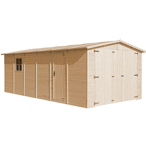 Garage in legno naturale A222x616x324 cm/18 m2- Magazzino esterno con finestre - Capanno da giardino - per auto, bici, deposito attrezzi e rimessa - TIMBELA M102