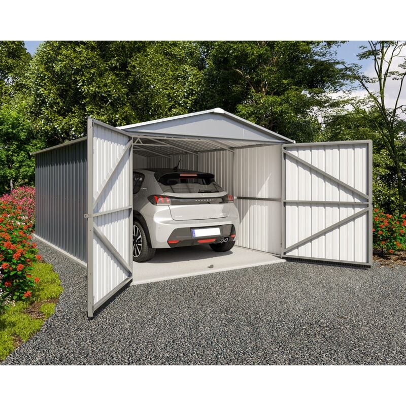 Garage métal gris Yardmaster 14 m² + kit d'ancrage - Gris