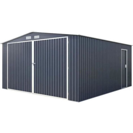 Garage métal 16 m² – Dimensions 3,80 m x 4,20 m – Hauteur 2,32 m – Panneaux acier 0,25 mm – Double porte verrouillable gris anthracite