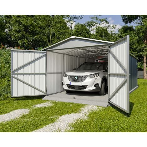 Garage métal gris Yardmaster 17,36 m² + kit d'ancrage - Gris