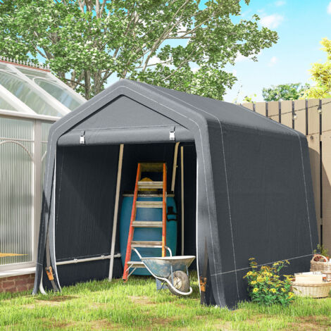 Garage Moto per Esterno 2.4x2m, Tenda Garage per Attrezzi in Metallo e Tessuto PE, per Moto e Biciclette, Grigio Scuro