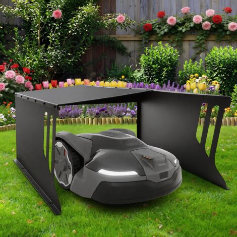 Garage pour Robot Tondeuse, 78x61x31 cm Abri de Voiture, Toit pour Robot Tondeuse, Garage, Maison de Pluie pour Robot Tondeuse avec Barre de Support, Protection UV, Noir