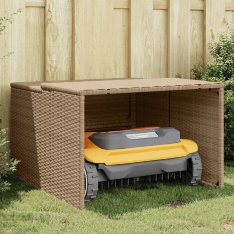 Garage pour robot tondeuse beige 86x90x52-57 résine tressée