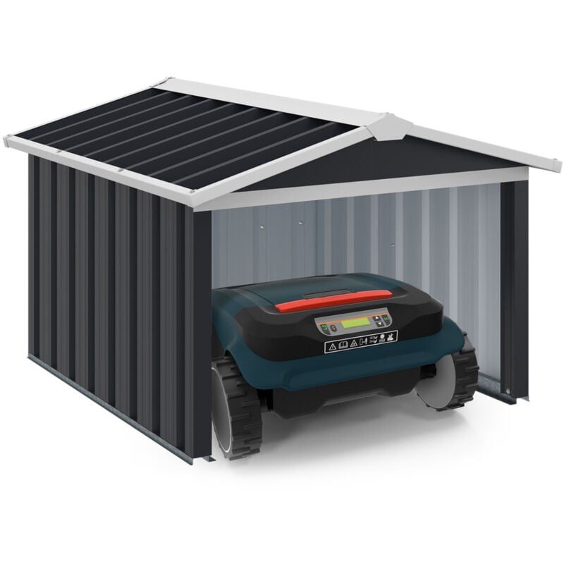 Garage pour robot tondeuse toit à 2 pentes métal gris anthracite 86 x 98 x 62 cm