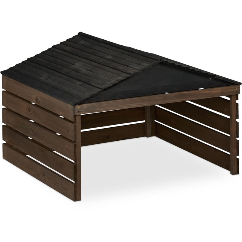 Garage pour robot tondeuse, en bois de sapin, h x l x p : env. 52,5 x 79 x 74 cm, marron et noir - Relaxdays