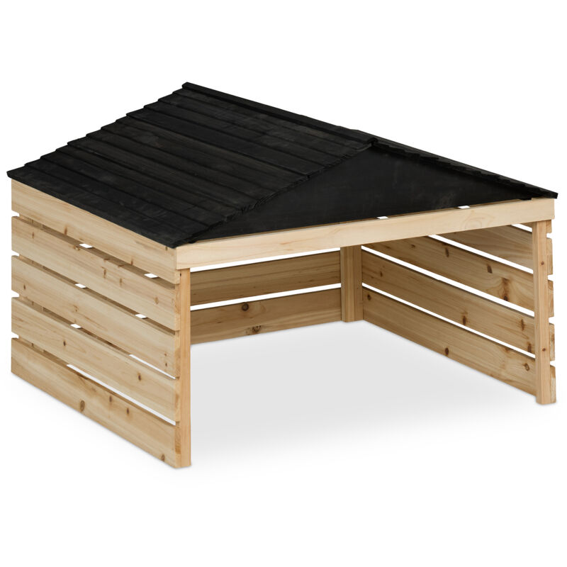 Garage pour robot tondeuse, en bois de sapin, h x l x p : env. 52,5 x 79 x 74 cm, nature et noir - Relaxdays
