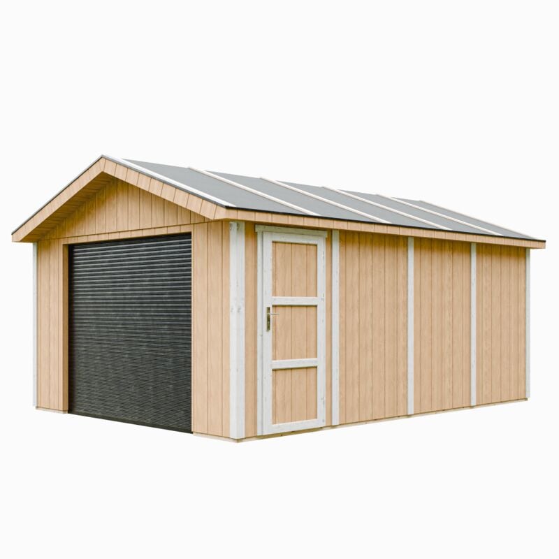 Timbela - Garage qualité premium 17 m² - L378xl530 cm- garage pour auto, moto, vélos, machines de jardinage - lp Smartside, Abri de jardin