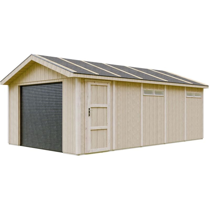 Timbela - Garage Qualité Premium 21 m²- L378xl648 cm- garage pour auto, moto, vélos, machines de jardinage- lp Smartside, Abri de jardin M992B