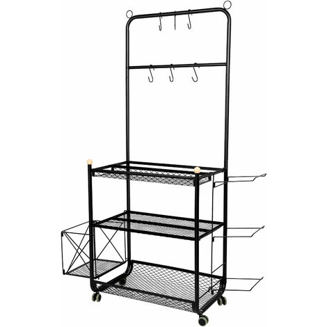 Garage Rack Rolling Ball Aufbewahrung，Sports Storage Organizer for Garage, Aufbewahrungswagen mit Haken und Körben,Rolling Sports Equipment Storage Cart with Wheels, 94.5 x 38 x 149cm Schwarz