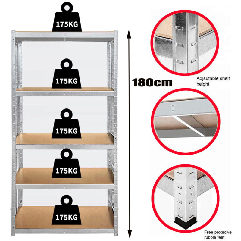 Garage Shelves Shelving 5 Tier Unit Racking Boltless Heavy Duty Shelf Storage 180cm