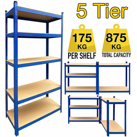 Garage Shelving Units Steel Heavy Duty Racking Shelves for Storage 5 Tier 875kg Capacity Workshop Shed Office