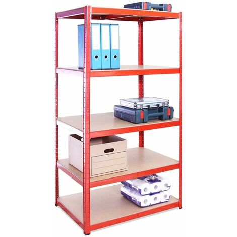 Garage Storage Shelving Unit - 1 Bay Red Racking, Heavy Duty Metal Shelf, Shed for Home, Office - 150 x 30 x 70cm - 5-Tier Shelves, Red - 175kg Load/Tier (875kg/Unit)