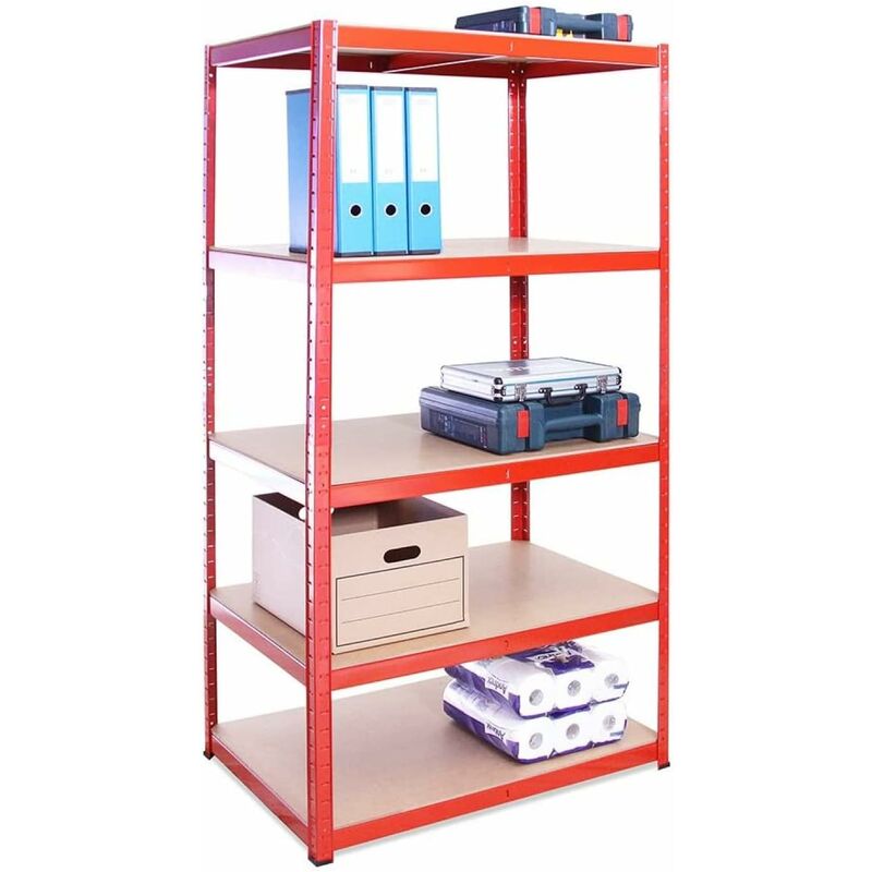 Briefness - Garage Storage Shelving Unit - 1 Bay Red Racking, Heavy Duty Metal Shelf, Shed for Home, Office - 150 x 30 x 70cm - 5-Tier Shelves, Red