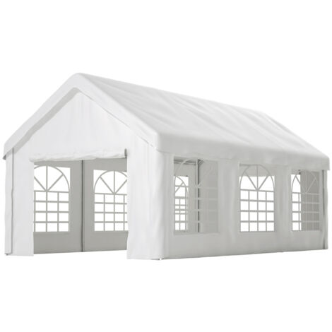 Garage-tente pour véhicules 3x6m – Portes à double enroulement pour un accès facile au véhicule, structure robuste et durable résistante aux intempéries – avec toit et panneaux latéraux amovibles, bla