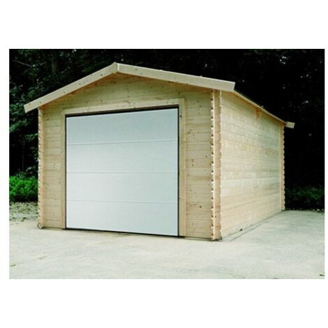 Garage traditionnel en bois 16,20 m² avec porte motorisée, Toiture Shingle gris