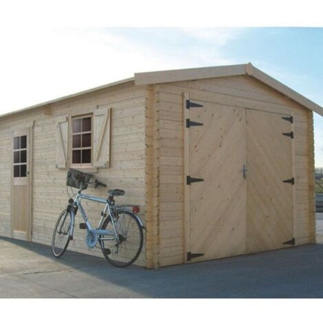 GARAGE Traditionnel en bois 17,07 m² avec dble porte, Toiture Shingle gris