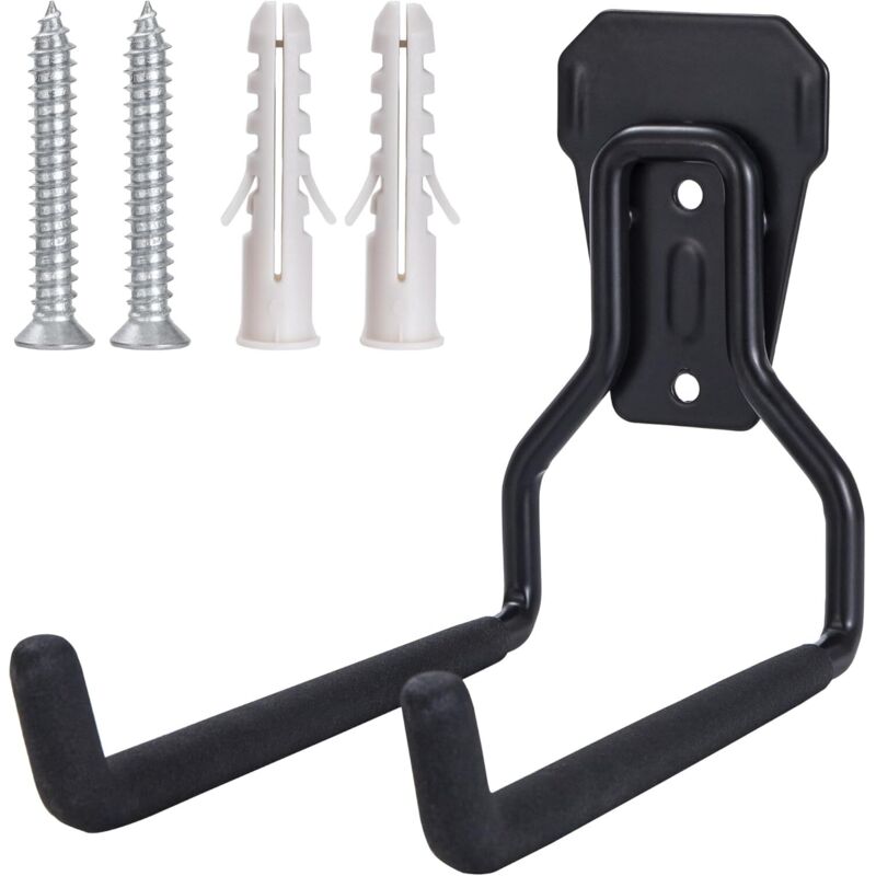 Garage Utilitaire de Rangement Double Crochets Anti-Dérapant Crochet de Rangement Mural Robustes Universel Grande Organisateur d'Outils de Jardin Noir