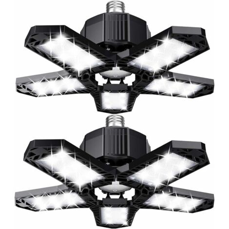 Garagen-LED-Leuchtenset – 120 W – 12000 lm – Werkstattlampe – verformbare Deckenleuchten – E26/E27-Panels – 2 Lampen