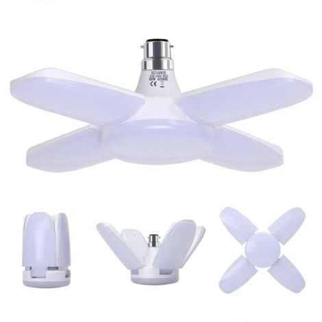 Garagenlampe B22 60W, kaltweiße Werkstattlampe 6500K 6800Lm, verformbar mit 4 verstellbaren Panels, LED-Deckenbeleuchtung, für Garagen