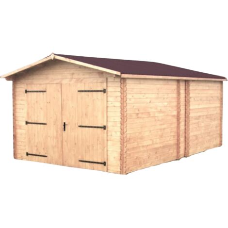 Garaje de abeto Douglas 350x540 cm – Paredes de 28 mm – Techo de Onduline – Puerta doble – Denis – DE3554N Forest