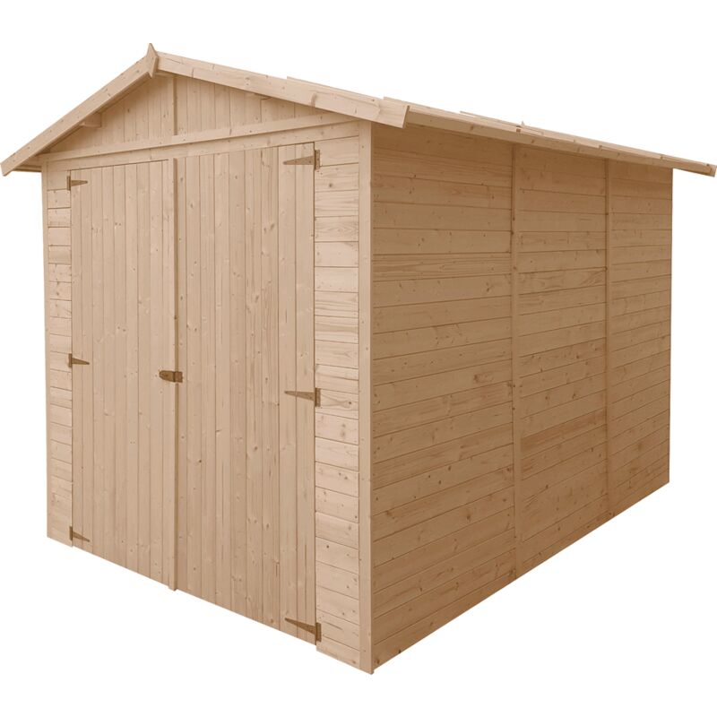 

GARAJE en madera natural - Chalet en pino / abeto - H222x244x320 cm/ 6 m² - Construcción de paneles - Taller de jardinería - Almacén para bicicletas,
