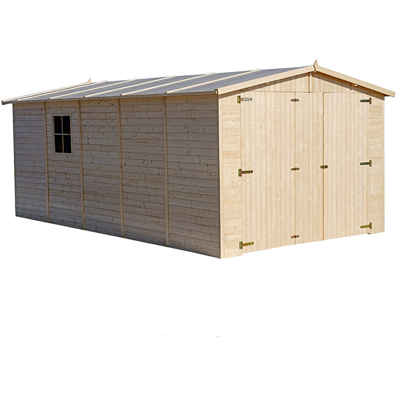 

Timbela - GARAJE en madera natural - Chalet en pino / abeto - H222x516x324 cm / 15 m² - Construcción de paneles - Taller de jardinería - Almacén para