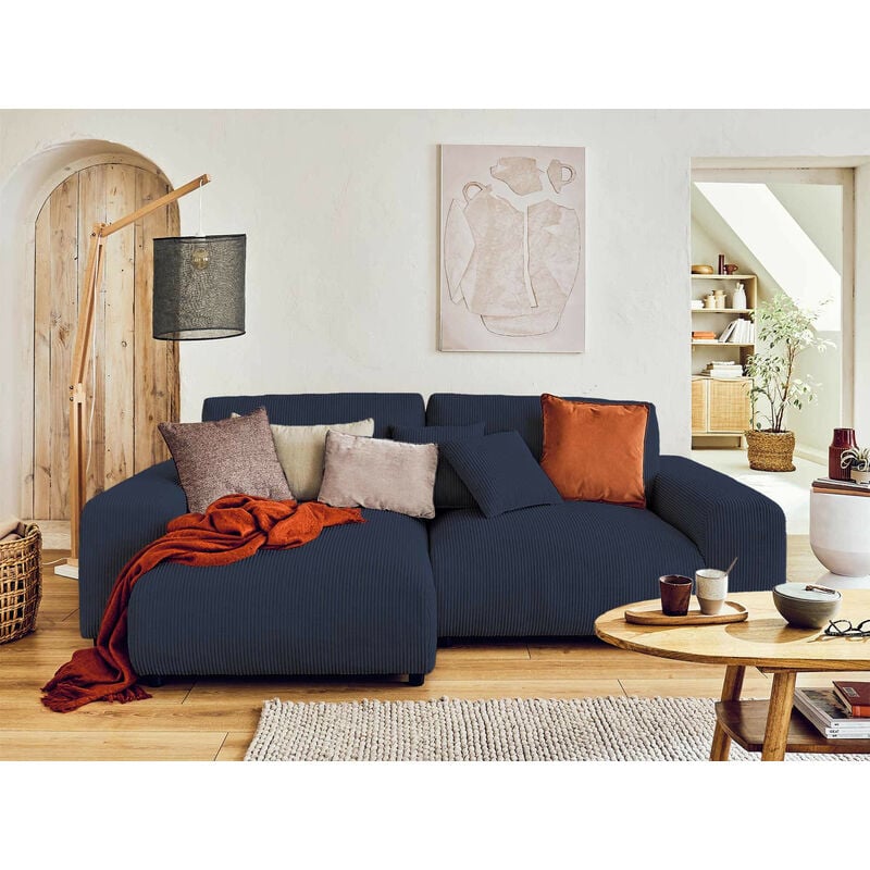 Lisa Design - Garance - canapé d'angle réversible - 4 places - en velours côtelé - bleu nuit