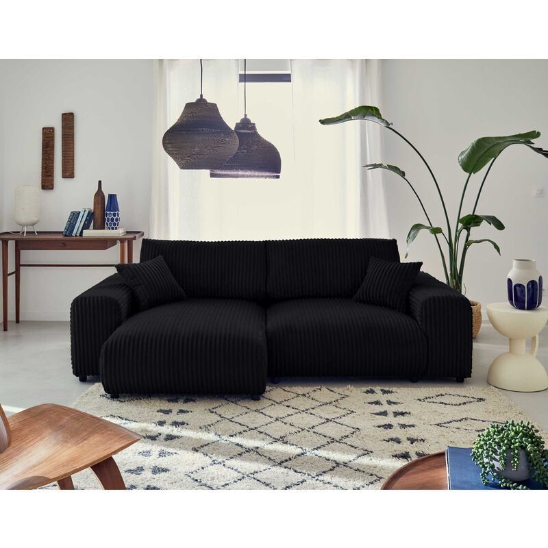 Lisa Design - Garance - canapé d'angle réversible - 4 places - en velours côtelé grosses côtes - noir