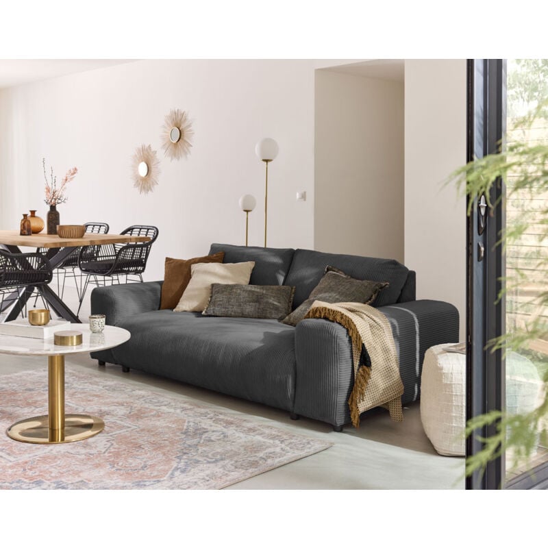 Lisa Design - Garance - canapé droit 3 places - en velours côtelé - gris foncé