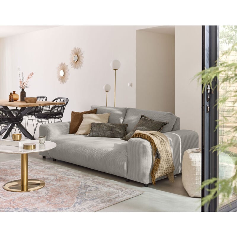 Lisa Design - Garance - canapé droit 3 places - en velours côtelé - gris clair