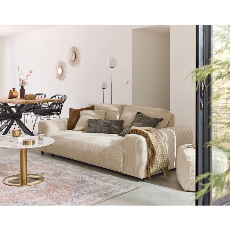 Lisa Design - Garance - canapé droit 3 places - en velours côtelé - beige
