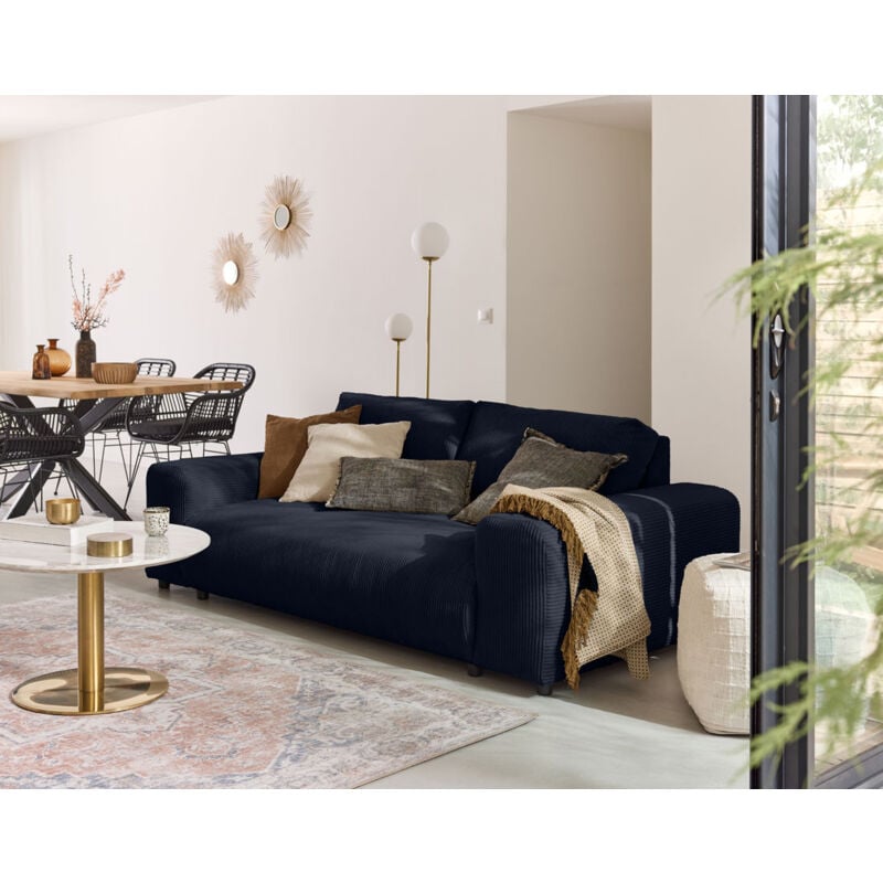 Lisa Design - Garance - canapé droit 3 places - en velours côtelé - bleu nuit