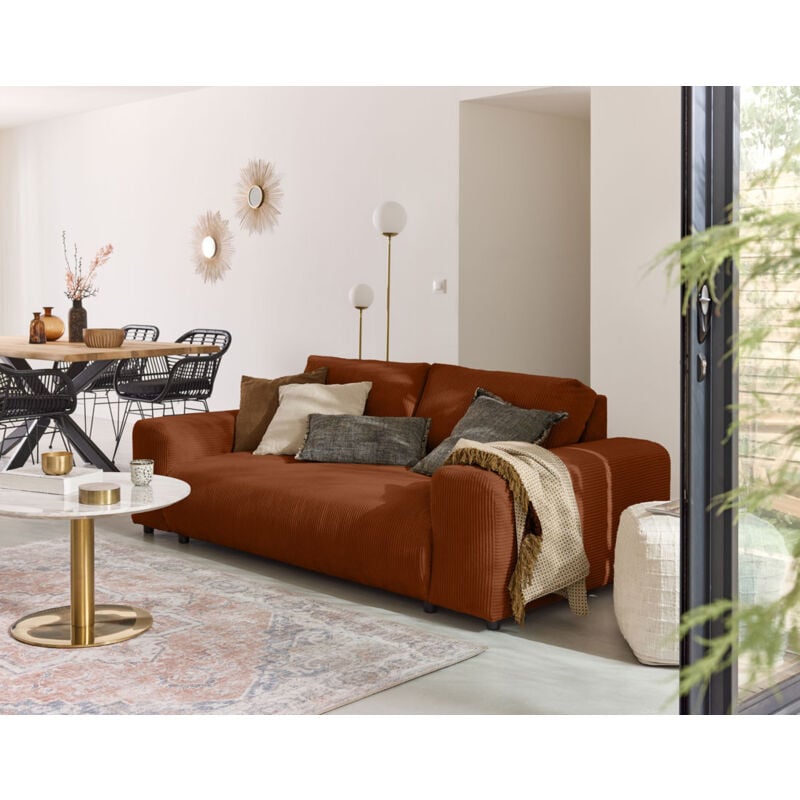 Lisa Design - Garance - canapé droit 3 places - en velours côtelé - terracotta